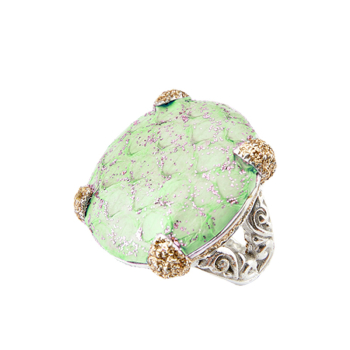 KMO Cocktailring Albite lightgreen with Snake inlay