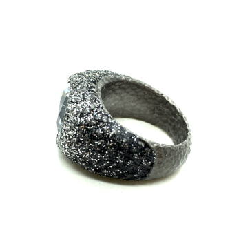 KMO ring silber, cabochon,  schwarz-silver