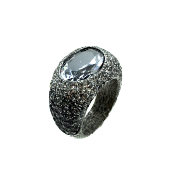 KMO ring silber, cabochon, schwarz-silver,