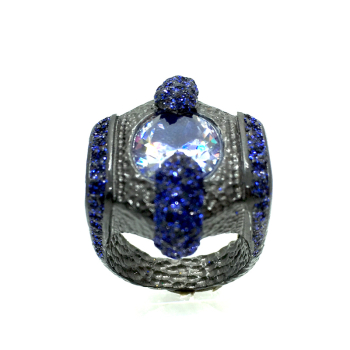 Kmo ring Da Vinci blau, facettierter Stein