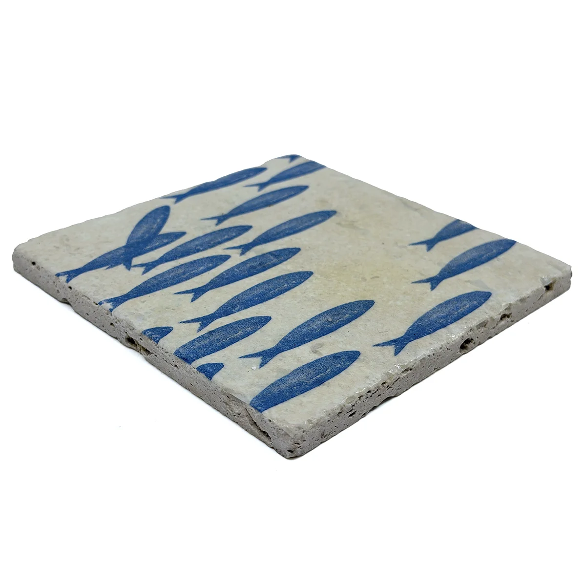 Preview: Travertin Untersetzer Banc de Sardines 15 x 15 cm von Trixi Gronau, side
