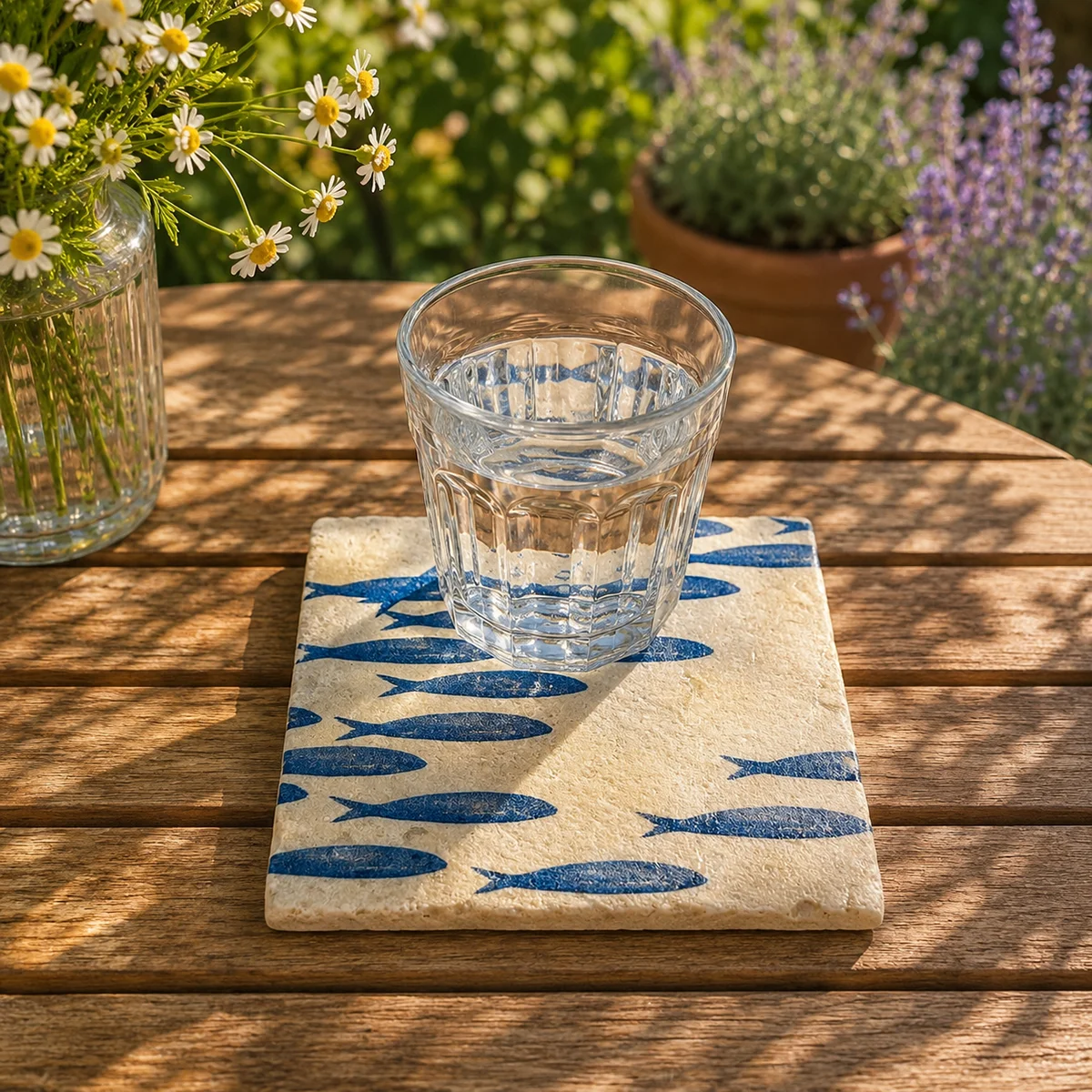 Preview: Travertin Untersetzer Banc de Sardines 15 x 15 cm von Trixi Gronau, style