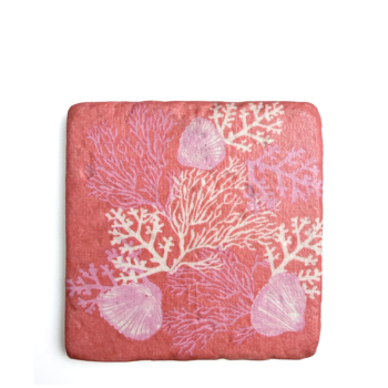 Travertin Untersetzer Corail, Koralle und Muscheln pink, rot 10x10cm