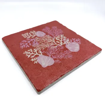 Preview: Travertin Untersetzer Corail Koralle 20 x 20 cm von Trixi Gronau, side