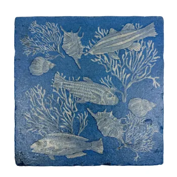 Travertine Coaster Fond Marin Seabed 20 x 20 cm by Trixi Gronau