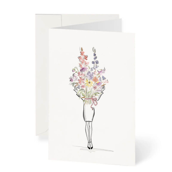 Kera Till Grusskarte, Blumenstrauss mit Frau mit Briefumschlag