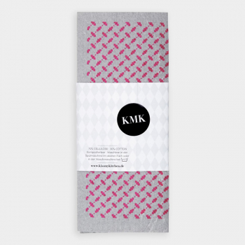 Kiss my kitchen Schwammtuch grau bedruckt mit Pali Motiv in pink, Rückseite