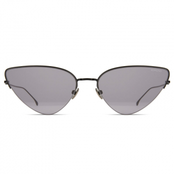 Komono Sunglasses Olivia black, solid smoke lenses cat-eye, side view, front