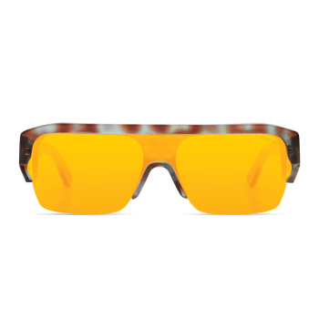 Preview: Komono Sunglasses Aksel BLue Leopard, Frame multicolor, Lens Orange Mirror, front