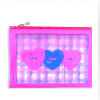 Lightree Pouch 3 Hearts, neon pink und blau, Zipp Verschluss, front