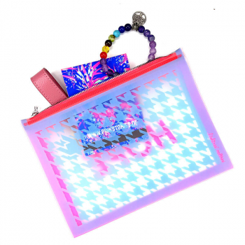 Lightree Pouch Hope, neon pink, Hahnentrittmuster blau, Zipp Verschluss, Rueckseite