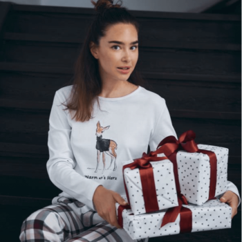 Preview: Louis & Louisa, T-Shirt, Bambi Druck, weiß, Langarm, style