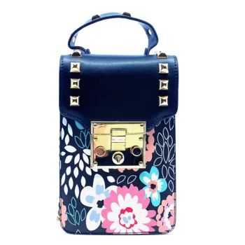 Crossbody-Saddelbag, Leder blau, Gurt verstellbar schwarz weiß,, Front, Trixi Gronau