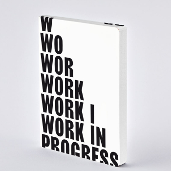 Nuuna, Notizbuch,Flex-Cover aus recyceltem Leder Seiten Punktraster,schwarz und weiss, bedruckt Work in Progress
