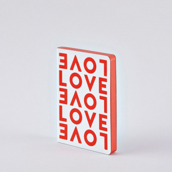 Nuuna, Notizbuch, Flex-Cover aus recyceltem Leder Seiten minidots, rot und weiss, Love Motiv, Rückansich