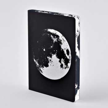 Nuuna, Notizbuch, Flex-Cover aus recyceltem Leder Seiten minidots, schwarz-silber, Mond Motiv