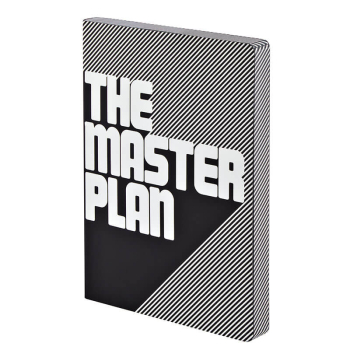 Nuuna, Notebook, Flex cover from recyceltem leather doted pages , black& white, print The Master Plan, back side