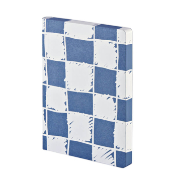 Nuuna, Notizbuch,Flex-Cover aus recyceltem Leder Seiten Punktraster, blau und weiss, bedruckt hangezeichnete Karos