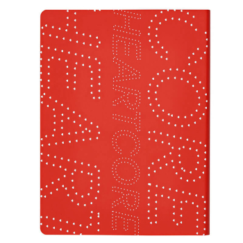 Nuuna, Notizbuch,Flex-Cover aus recyceltem Leder Seiten Punktraster, bedruckt blau-rot-weiss-gruen, Heartcore, front