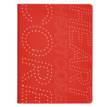 Nuuna, Notizbuch,Flex-Cover aus recyceltem Leder Seiten Punktraster, bedruckt blau-rot-weiss-gruen, Heartcore, back