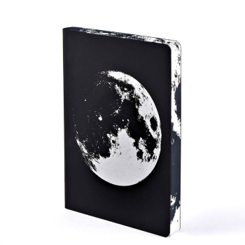 Nuuna, Notizbuch, Flex-Cover aus recyceltem Leder Seiten minidots, schwarz-silber, Mond Motiv