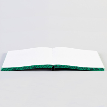 Nuuna, Notizbuch,Flex-Cover aus recyceltem Leder Seiten Punktraster,schwarz und weiss,Nuuna, Notebook, Flex cover from recyceltem leather doted pages, black& green, WRTE AGAINST THE MACHINES, geöffnet