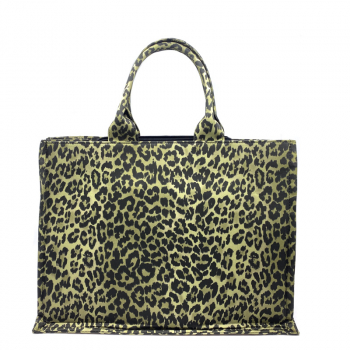 Tote, Leo,  green print, front