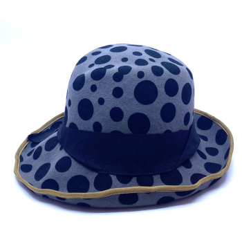Paulssen Ellen Hat Goldegg felt grey Print Dots schwarz, grosgrain ribbon black Feather black gold, side