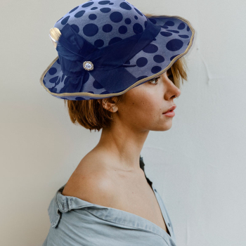 Paulssen Ellen Hat Goldegg felt gey Print Dots black, grosgrain ribbon black Feather black gold, style