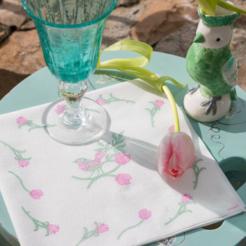 Paviot, Napkin,Pinson, printed the colours, rose, green, style