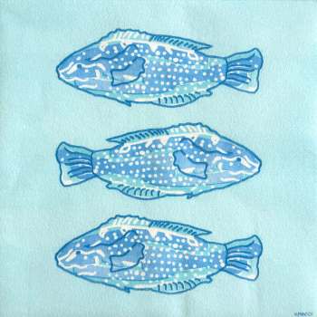 Preview: Paviot, Napkin, Poisson Lumineux Bleu, fish, deckchair, blue, beach party, front