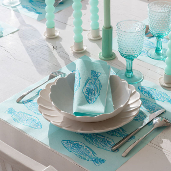 Preview: Paviot, Napkin, Poisson Lumineux Bleu, fish, deckchair, blue, beach party, style table