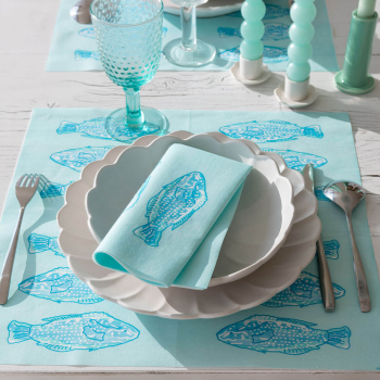 Paviot, Napkin, Poisson Lumineux Bleu, deckchair, blue, beach party, style