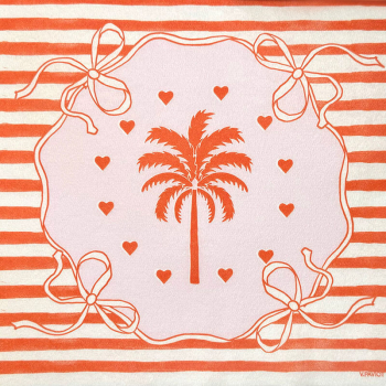Preview: Paviot, Serviette, Sunset bedruckt mit Palme und Herzen, Streifen in orange, front