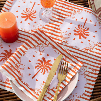 Paviot, Serviette, Sunset bedruckt mit Palme und Herzen, Streifen in orange, style