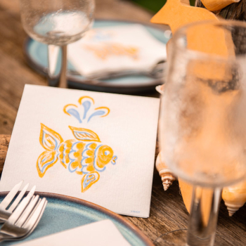 Paviot, Serviette, Poisson Age, bedruckt mit Fisch in blau gelb, style