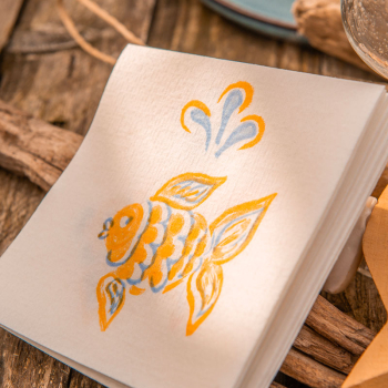 Preview: Paviot, Serviette, Poisson Age, bedruckt mit Fisch in blau gelb, style