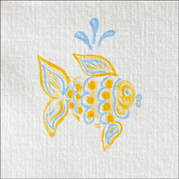 Preview: Paviot, Serviette, Poisson Age, bedruckt mit Fisch in blau gelb, detail
