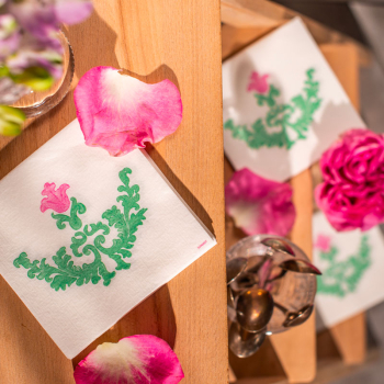 Paviot, Napkin,Trianon vert, printed the colours, rose, green style