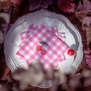 Paviot, Serviette, Fleur Rose Pop, bedruckt mit Pop Art Rose in pink rot, grün, , style