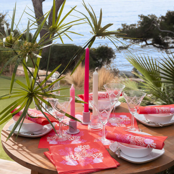 Preview: Paviot, Serviette, bedruckt mit Koralle und Muscheln in rot-pink, style