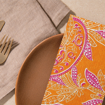 Paviot, Napkin, Indienne print pink, orange, yellow, style