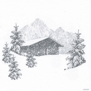 Preview: Paviot napkin Refuge, print grey Mountain hut, front