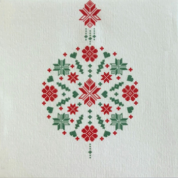 Preview: Paviot Servietten boule brodee, gestickte Weihnachtskugel, rot und grün