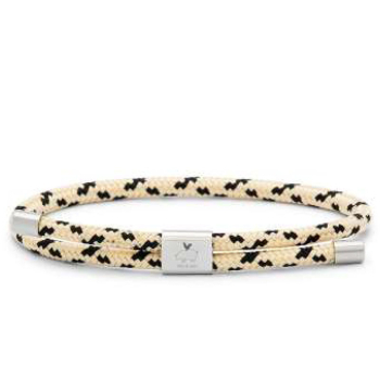 Pig&Hen, Armband Little Lewis 4mm, Segeltau Pig& Hen, bracelet Little Lewis 4mm braided nylon, closure shackle, front, ivory black| silver, Verschluß silber
