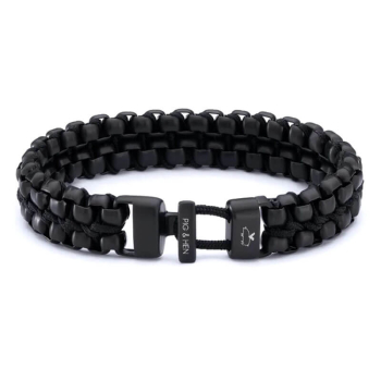 Pig& Hen, bracelet Catena Venetian, DBL black-black, braided nylon, closure button, front,