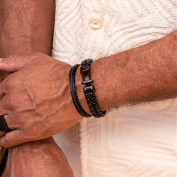 Pig& Hen, bracelet Catena Venetian, DBL black-black, braided nylon, closure button, style2