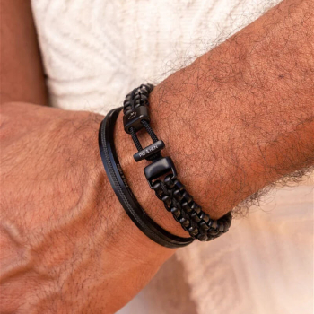 Pig& Hen, bracelet Catena Venetian, DBL black-black, braided nylon, closure button, style