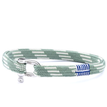 Pig&Hen, Vicious Vik Armband mit Schackelverschluss, geflochtenes Nylon, atlas green cream/silver, front