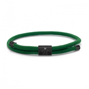 Pig& Hen, bracelet Little Lewis jungle green,, braided nylon, closure shackle, front, black-black
